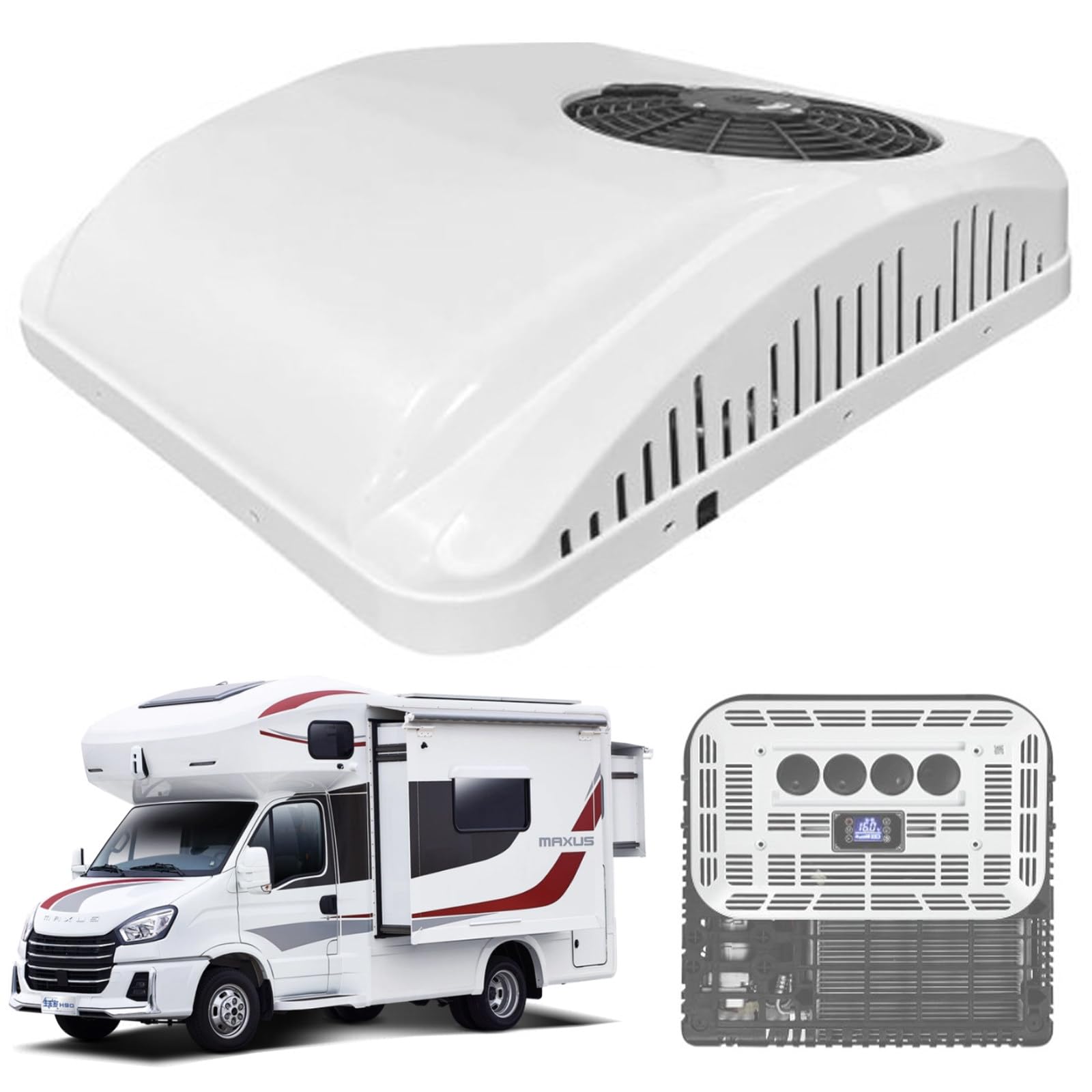 Quixnova 12V/24V Camper Air Conditioner RV Roof Top A/C Unit, Ultra-Quiet Campervan Air Conditioner, Fast Cooling for Semi Truck, Motorhome, Crane, Van, Bus 12V