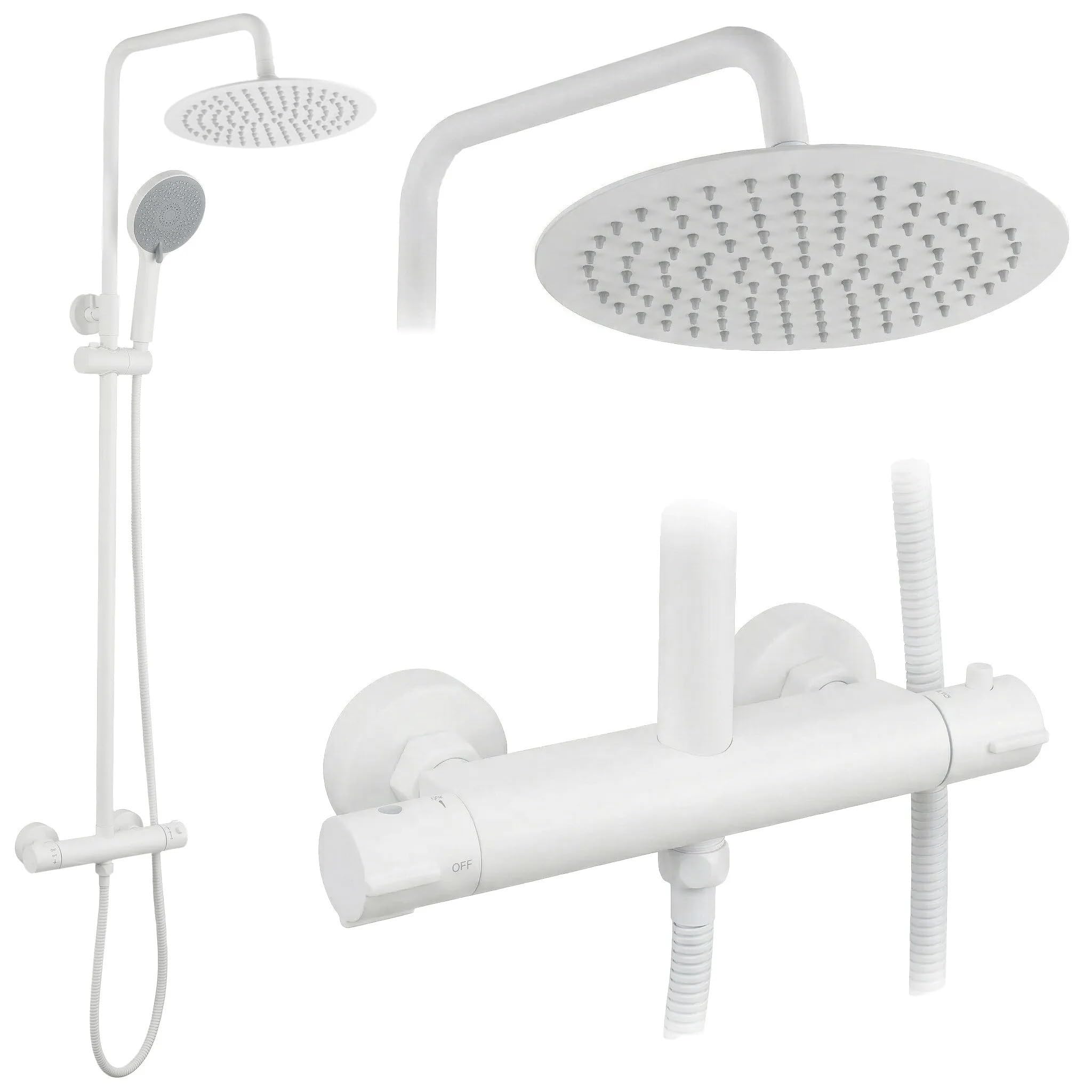 Rea - Duschset Ohne Auslauf Mit Thermostat Lungo - Weiß - Messing, Abs - 25x25x120,5 cm