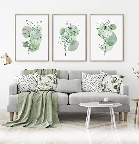 Hesendot Boho Wall Art Decor,Abstract Botanical Prints Set Of 3,Sage Green Wall Art, Floral Line Drawing,12X16In Unframed Real Quality Canvas Paintings For Art Poster Decoration In Kitchen, Bathroom,Living Room,Bedroom #TOP5