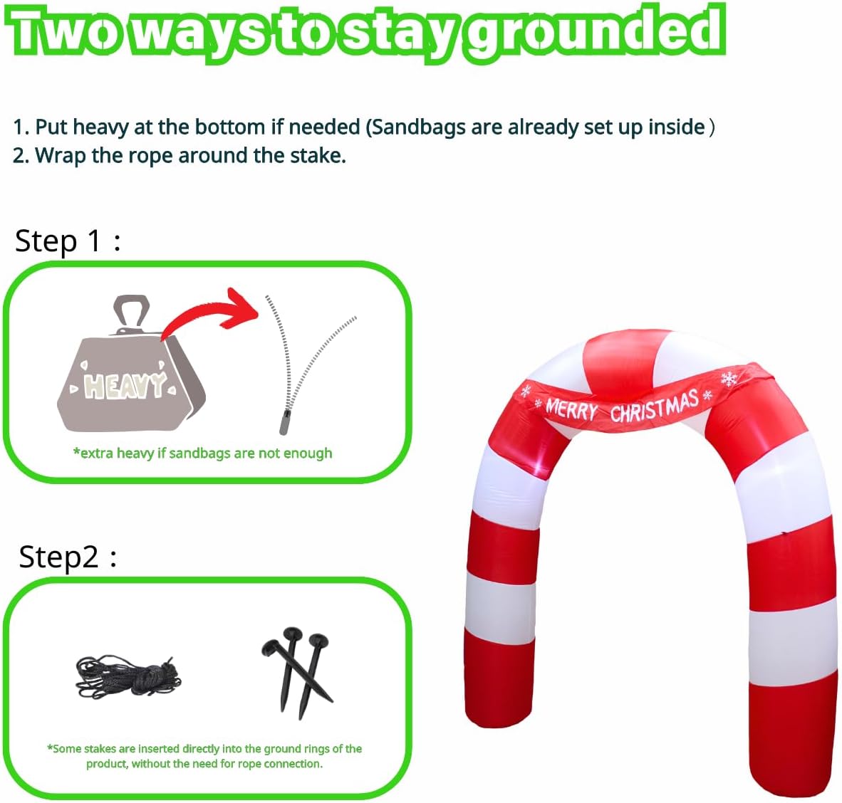 PTS 8FT Inflatable Candy Bar Arch Outdoor Decoration, Christmas Blow Up Yard Decorations, Built-in LED Lights Inflatables Xmas Holiday Funny Decor for Indoor Lawn Garden