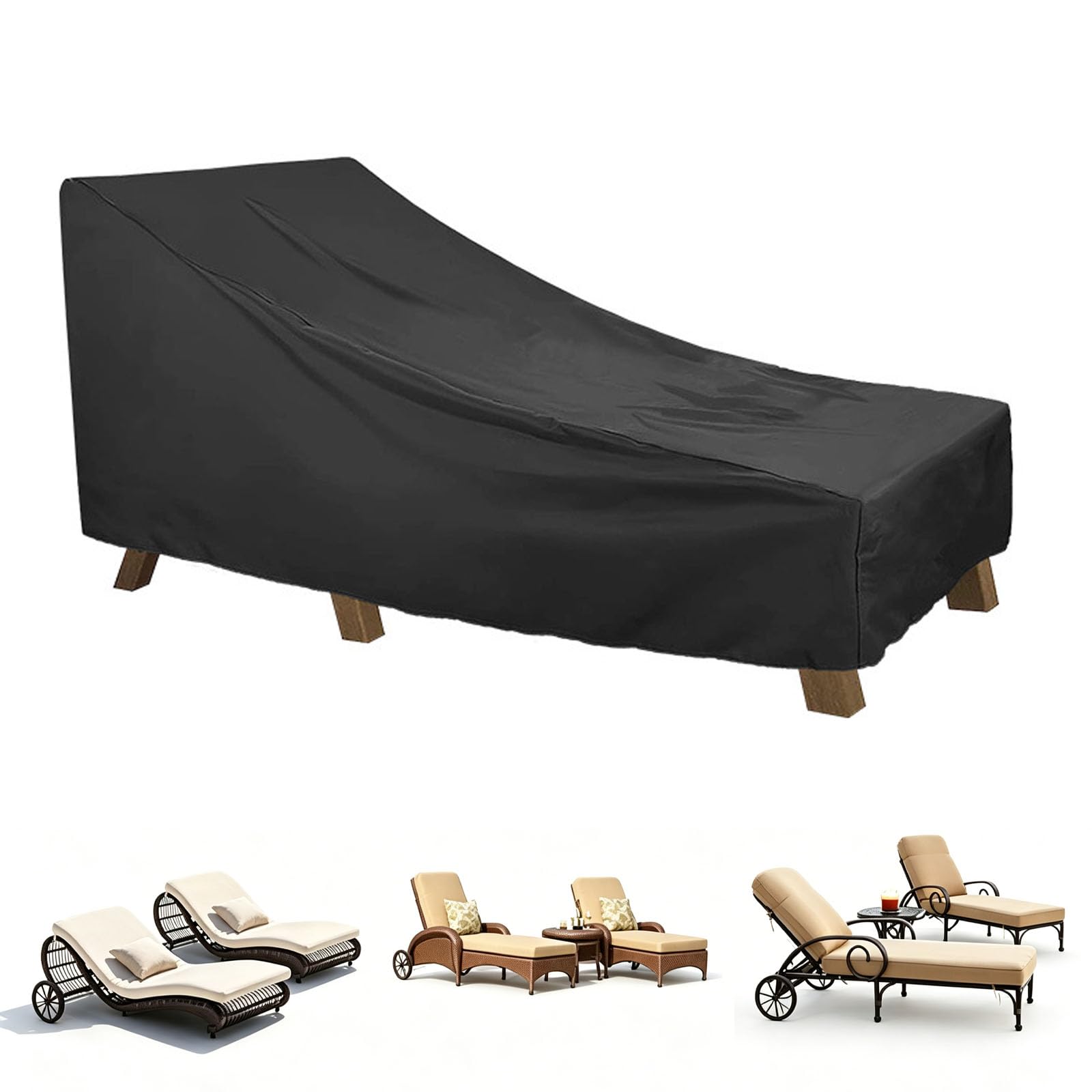 Waterproof Sunbed Covers for Sun Loungers,Outdoor Sun Lounger Cover,Oxford Fabric Garden Sunbed Protection Cover Waterproof Rattan Sun Lounger Covers (Size:210D-208x76x41/79cm,Color:Black)