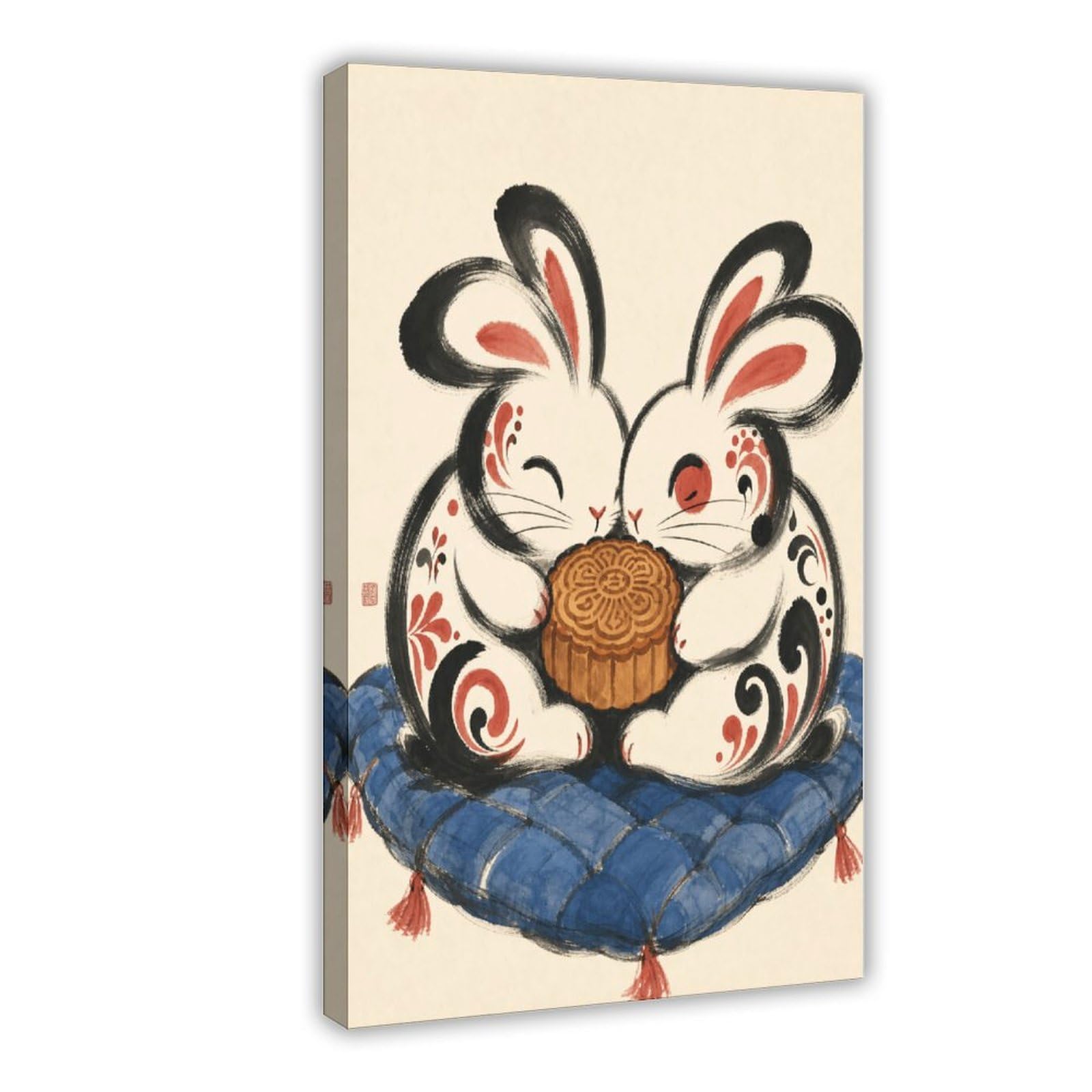 W7C8U2X3 Pareja de Conejos con Tambor Cuadro en Lienzo, Dormitorio | Festival Folclorico, Poster en Lienzo Entrada, Festival Folcloric, Pasillo, Arte Folk, Decoracion Salon, 24x36inch(60x90cm).