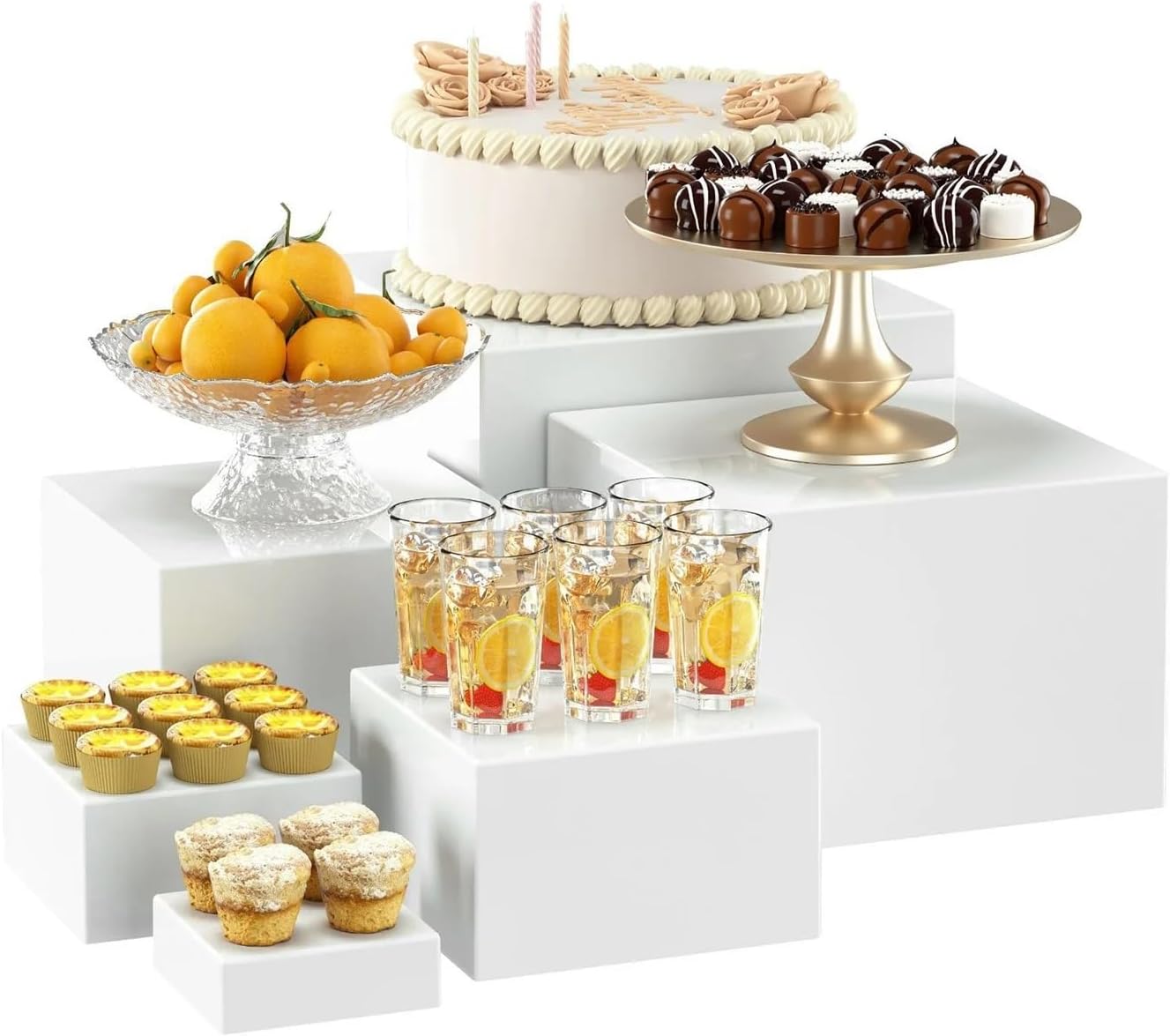 Food Risers for Buffet Table 5/6/7 Pcs Buffet Riser Tabletopc Risers Display Stands Food Risers for Buffet Table for Food Parties Wedding Brunch Small Figurine(7pcs)