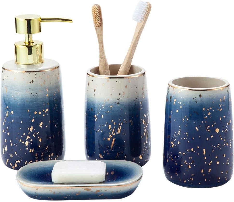 YYW Bathroom Accessories Set, 4 Pcs/Set Starry Sky Ceramic Bathroom Accessory Set, Soap Lotion Dispenser, Toothbrush Holder, Bathroom Tumbler, Soap Dish