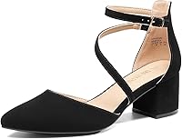 DREAMPAIRS Women's Pointed Toe Chunky Heel Pumps with Ankle Strap - 2-Inch Low Heels for Wedding, Office & Dressy Occasions