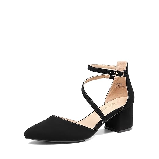 DREAM PAIRS Women's Closed Pointed Toe Low Chunky Heels Pumps Ankle Strap Wedding Business Dressy Shoes