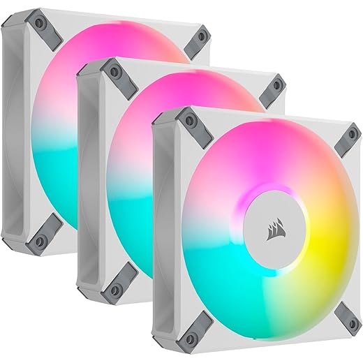 Corsair iCUE AF120 RGB Elite 120mm PWM Triple Fan Kit - Eight RGB LEDs Per Fan - AirGuide Technology - Fluid Dynamic Bearing - Zero RPM Fan Mode - Included iCUE Lighting Node CORE Controller - Black