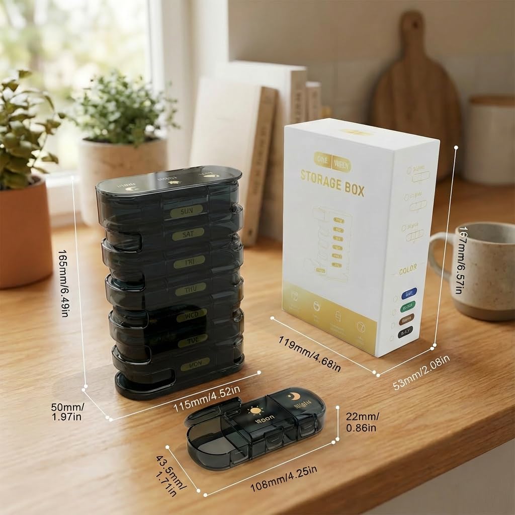 POPCUBE Premium Medicine organizer Box- Waterproof Weekly Medicine organizer- Medicine Box for home, 7 days tablet organizer For Home-Large Pill Organizer Box Case (Black-3 Compartment (Standing)) 2