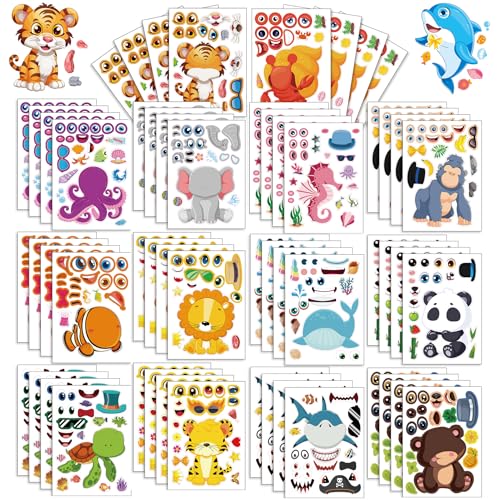 42 hojas de calcomanías para hacer tu propio océano y animales de safari para niños pequeños con 14 diseños, calcomanías de manualidades para niños, suministros de fiesta para manualidades