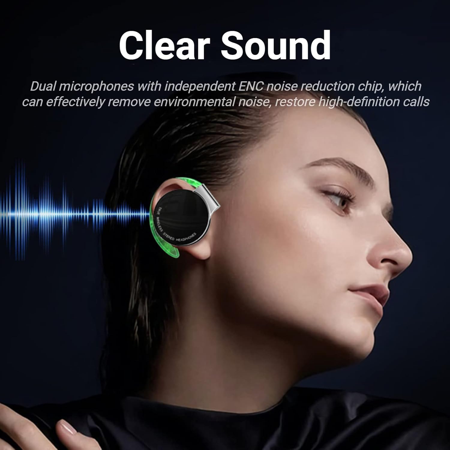 Jectse Clip Headphones, Bluetooth 5.2 In-Ear Earphones with Charging Case, Glowing Mode, Binaural HD Calling, Black - Image 5