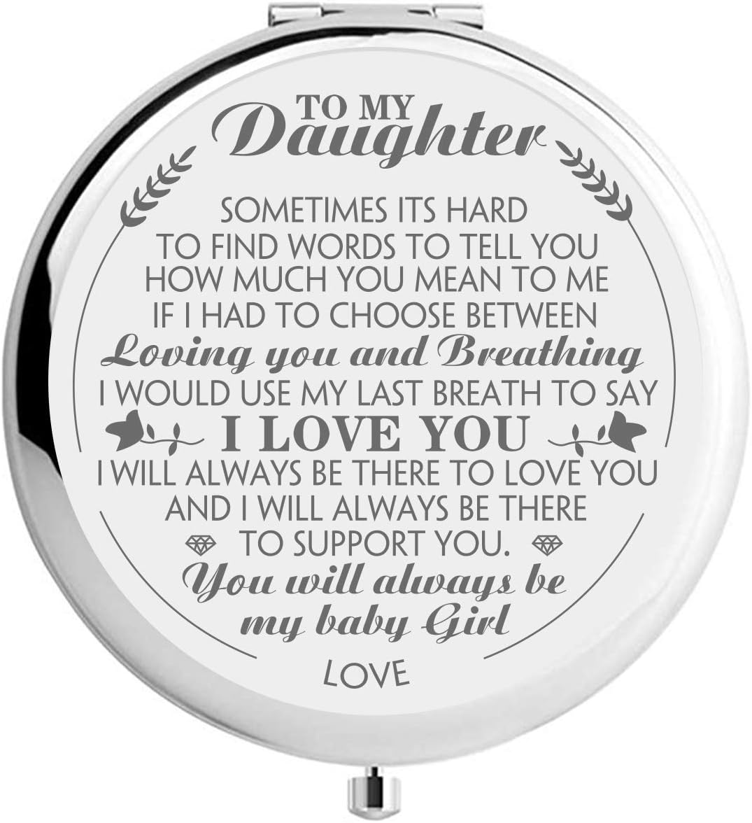 Ueerdand Daughter Gifts from Mom and Dad, Birthday Graduation Gifts for Her, Christmas Holiday Sentimental Present for Women Girls, Silver Purse Pocket Makeup Compact Mirror