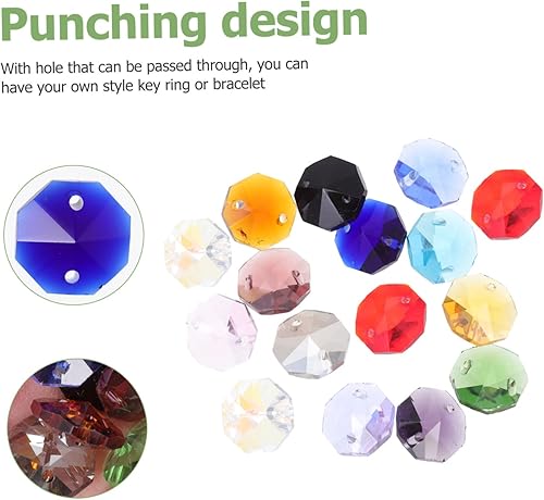 Miniatura 3 de COHEALI 80 piezas de cuentas octogonales de doble agujero para fabricación de joyas, espaciador, cuentas de agujero facetado, cuentas de acrílico,
