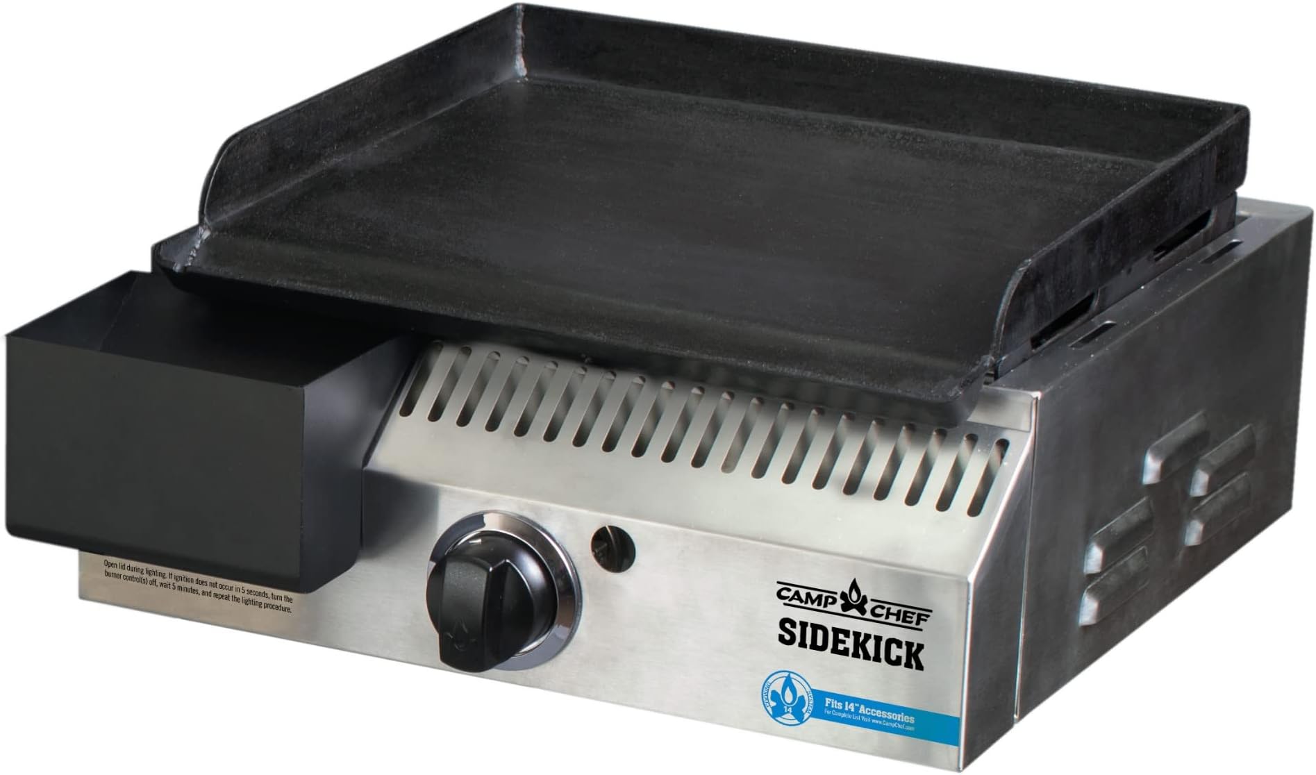 Sidekick Grill Accessory, Flat Top Griddle included, 14" cooking system compatible, Stainless/Black