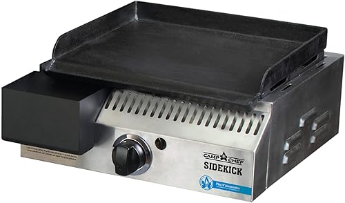 Camp Chef Sidekick - Accesorio para parrilla, plancha plana incluida, compatible con sistema de cocción de 14 pulgadas, inoxidablenegro