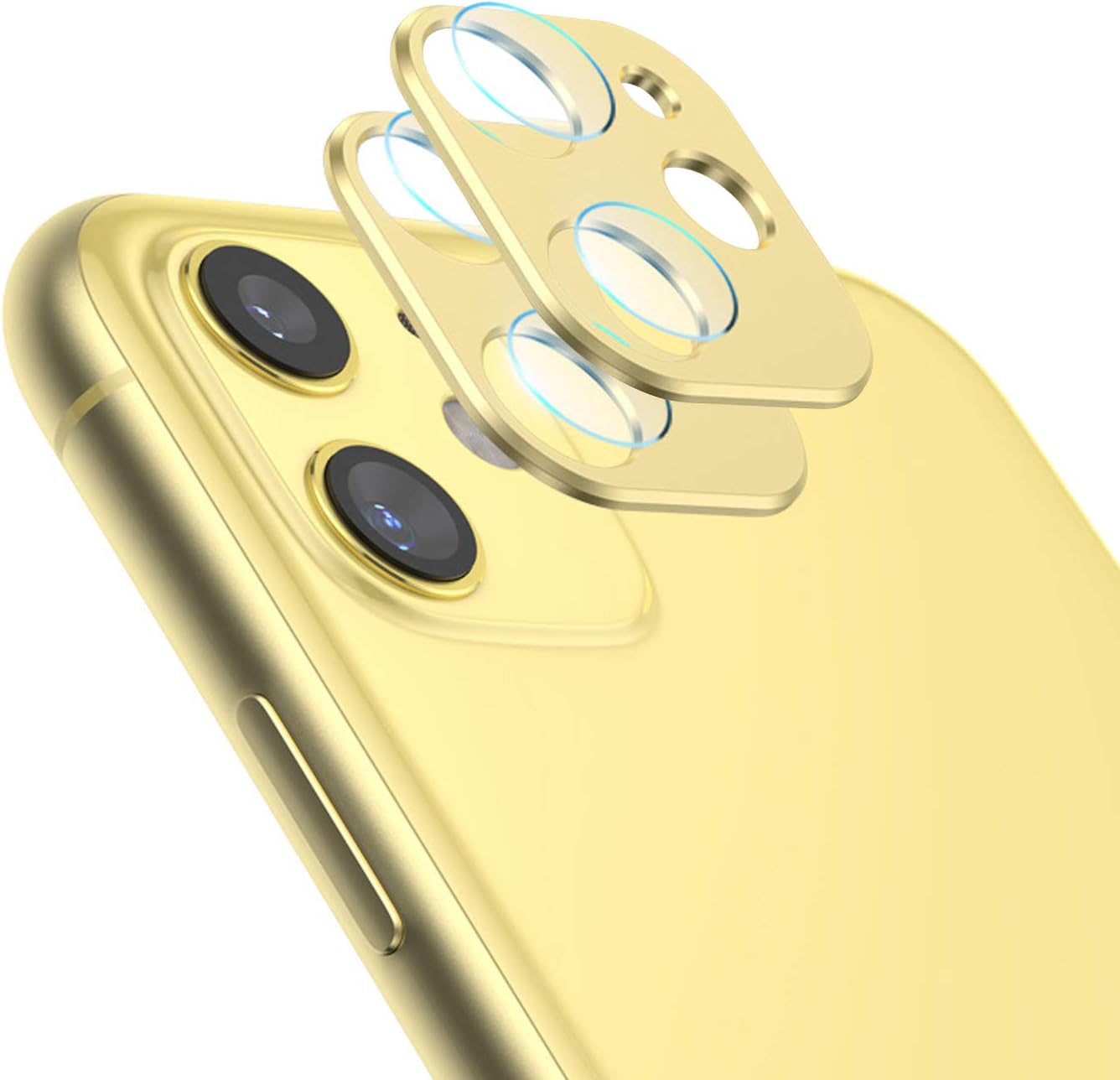 Camera Lens Protector for iPhone 11, Aluminum Alloy Lens Protective Ring - Yellow, 2 Pcs