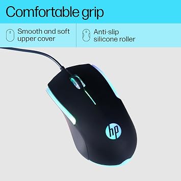 HP M160 USB Kablolu Optik Gaming Mouse - Kaydırmaz Rubber Doku & Terletmeyen (Soft-Touch Yüzey), RGB LED Aydınlatmalı ,1000 DPI Oyuncu Faresi - Siyah (7ZZ79AA)