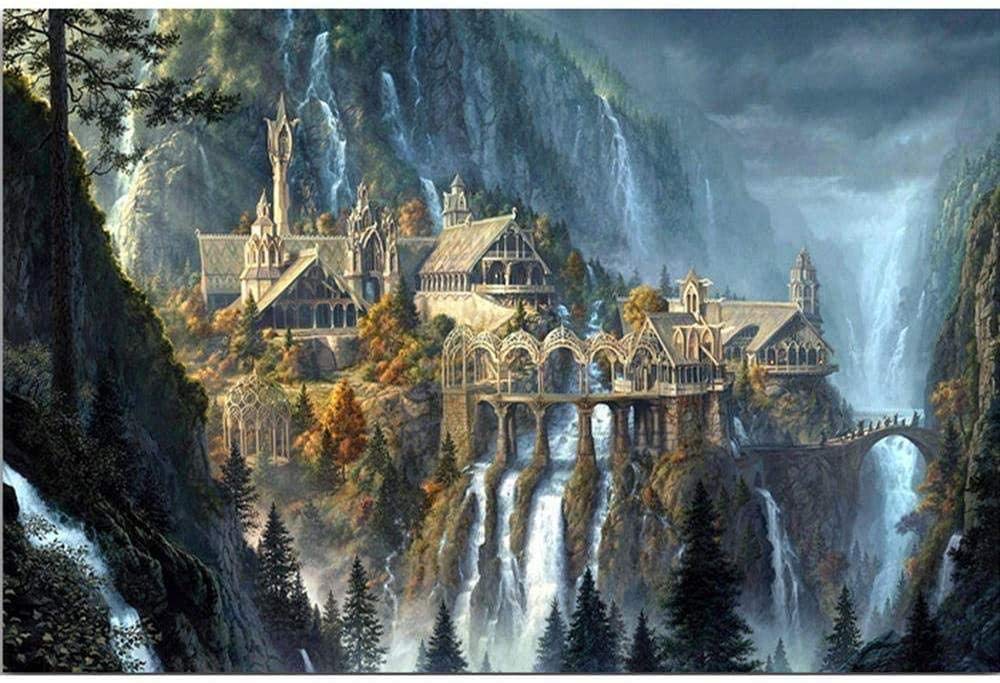 Stamped Cross Stitch Kits for Adults Beginners Fantasy Castle Landscape DIY Gift Embroidery Needlework Crafts Home Decor 16x20 inch Easy (11CT Pre-Printed)