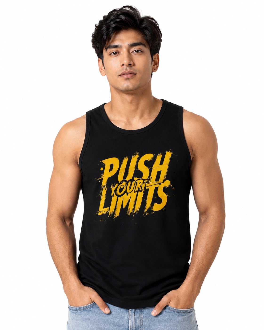 Men's Push Your Limits Printed Sleeveless Gym Vest | Motivational Workout Tank Top for Gym & Fitness-picture-59