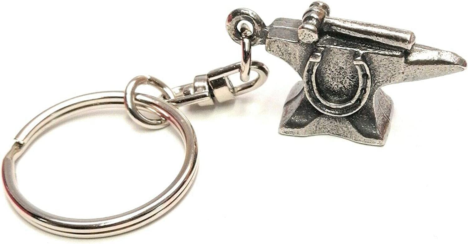 Unisex Silver Blacksmith's Anvil Pewter Keyring With Gift Pouch