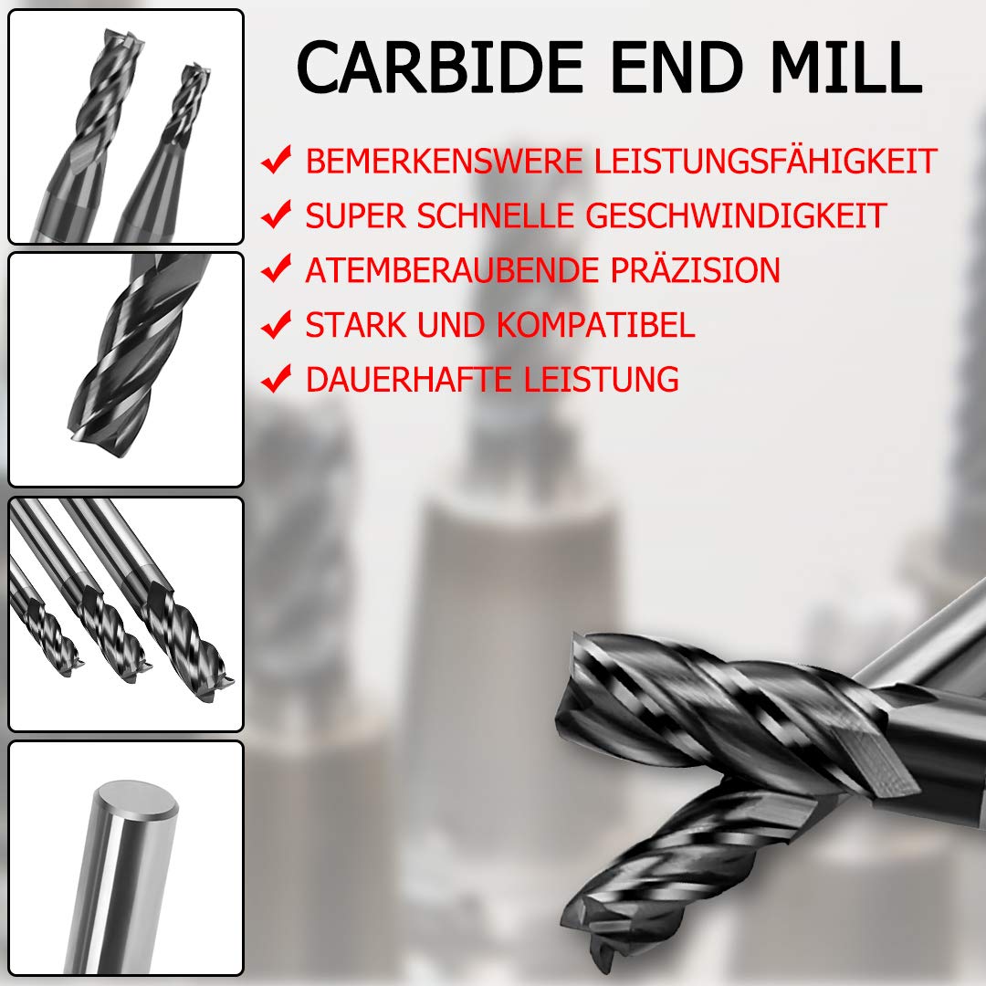 PTPTRATE 8-teiliger Schaftfräser, 4 Schneiden, Hartmetall-Nutenfräser, Durchmesser 2–12 mm, CNC-Werkzeug