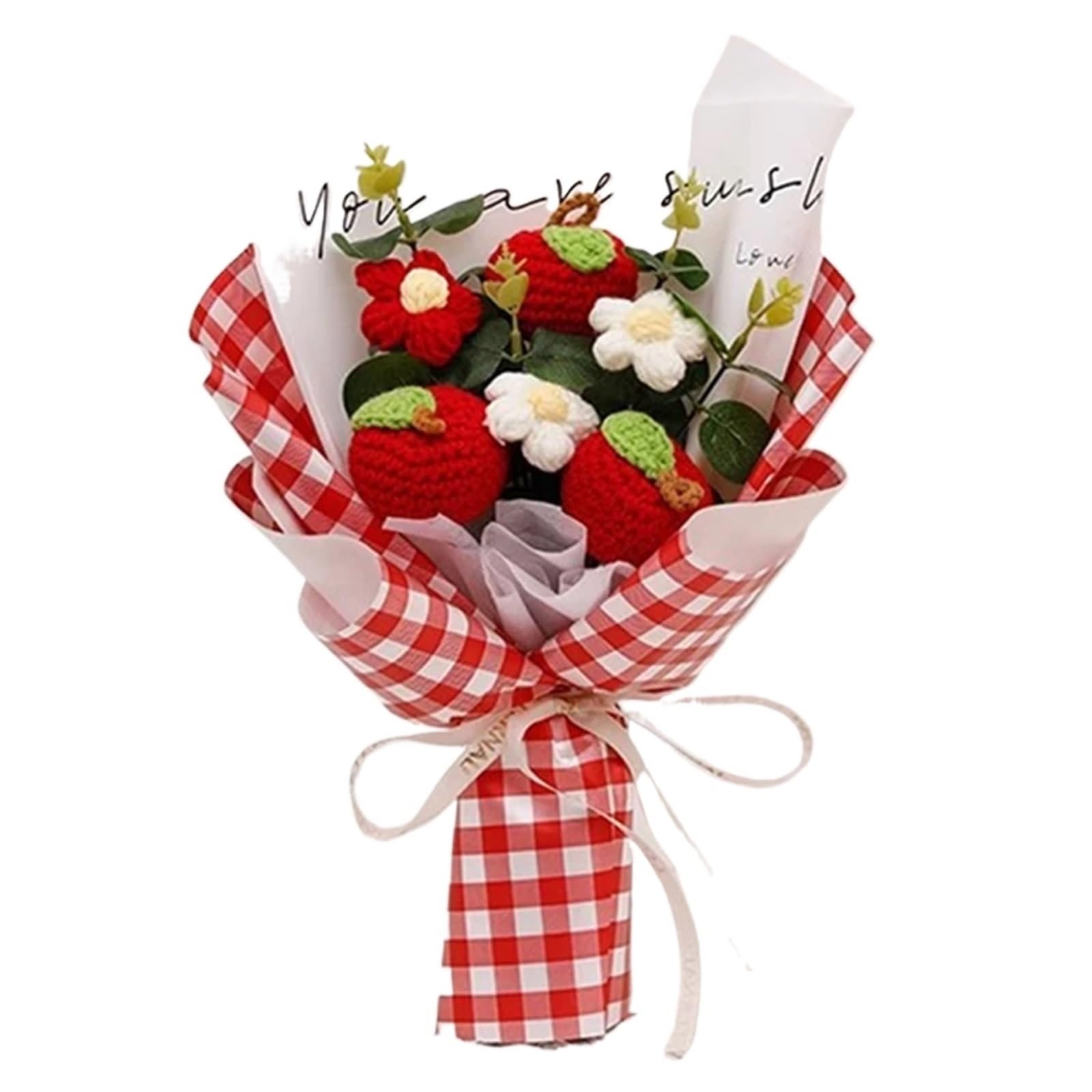 ENWWCH Crochet Bouquet Hand-knitted Sunflower Creative Finished Artificial Fruit Flower For Home(Color6)