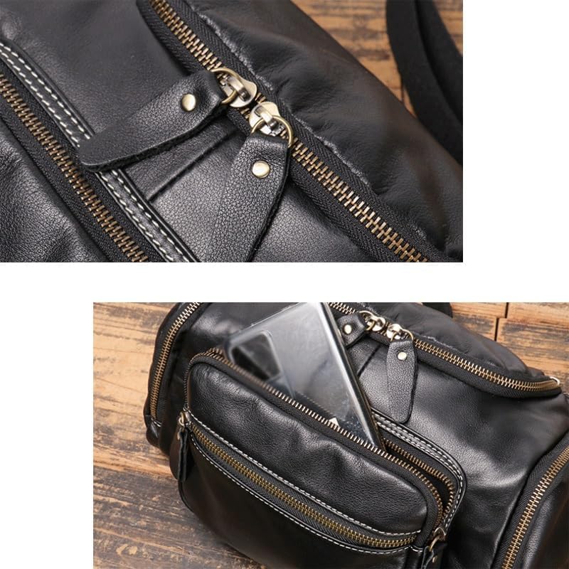Men's Large Capacity Waist Bag Sports Leather Single Shoulder Crossbody Small Backpack