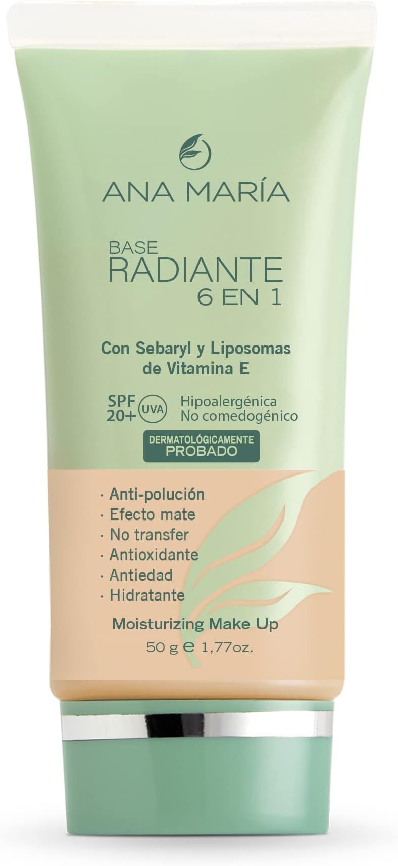 Base Radiante 6 en 1 Hipoalergenica Maquillaje Ana Maria Cosmeticos Colombia | Radiant Foundation 6 Benefits in 1 hypoallergenic 1.77oz-50gr (Medio Claro | Medium Light)