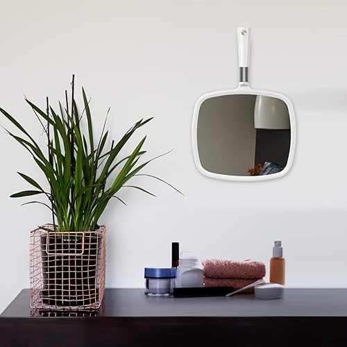 Miniatura 4 de Espejo de mano grande de copos de nieve con mango para colgar espejo de peluquería (blanco)