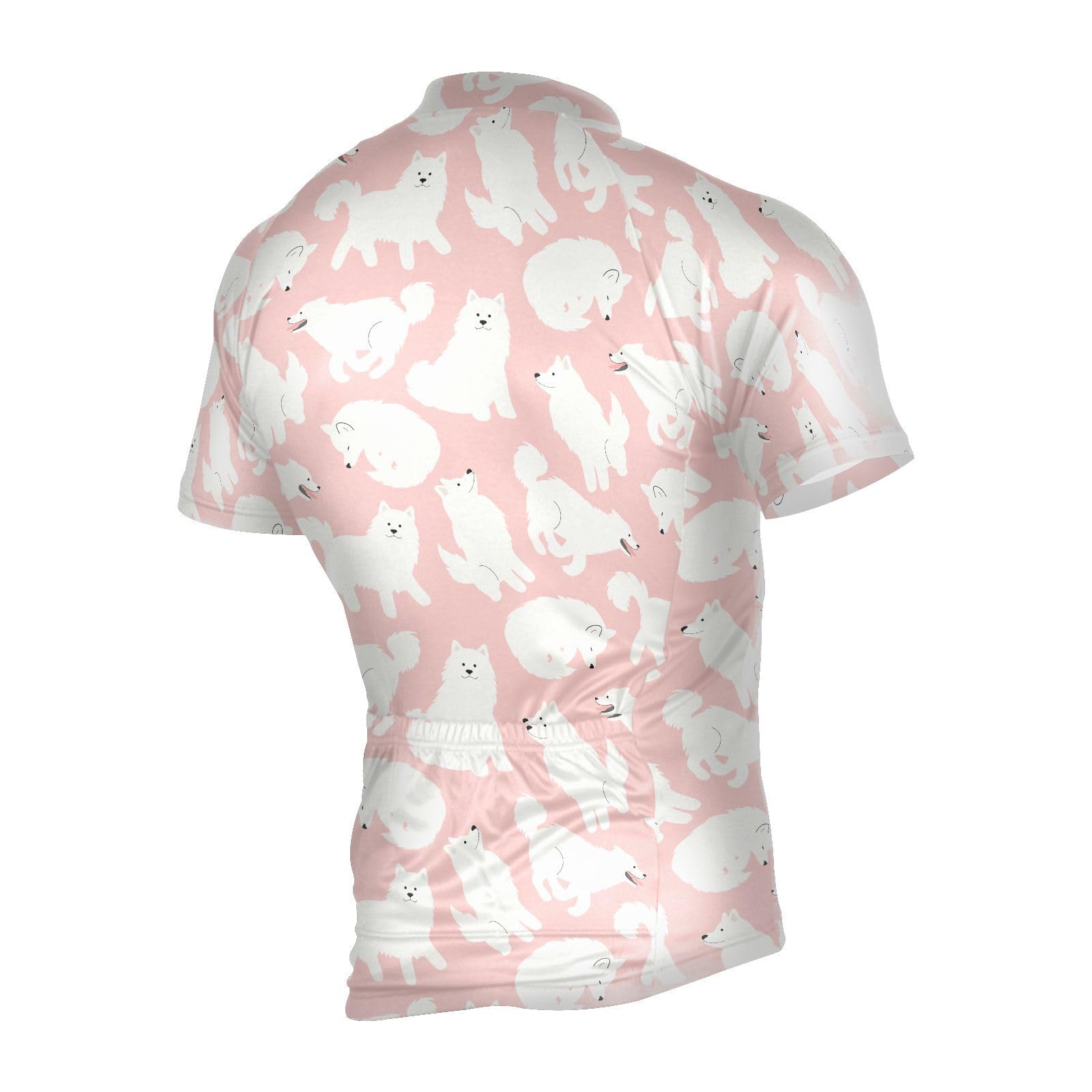 JHKKU Men's Cycling Jerseys Cute Samoyed Dog Short Sleeves Bike Shirt Breathable Quick Dry with 3 Rear Pockets S