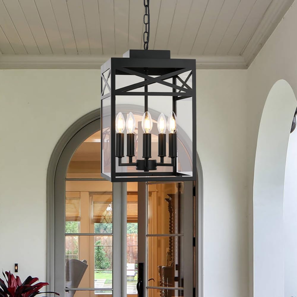 TODOLUZ 5-Light Farmhouse Chandelier Black Industrial Rustic Pendant Light Fixture, Chandelier Pendant Ceiling Hanging Light for Foyer Kitchen Island Living Room Dining Room Foyer
