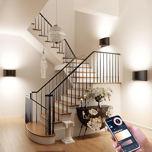 Miniatura 9 de Apliques de pared inteligentes RGB y dobles blancos para exteriores, luces de pared modernas WiFi con aplicación y control de voz, sincronización de