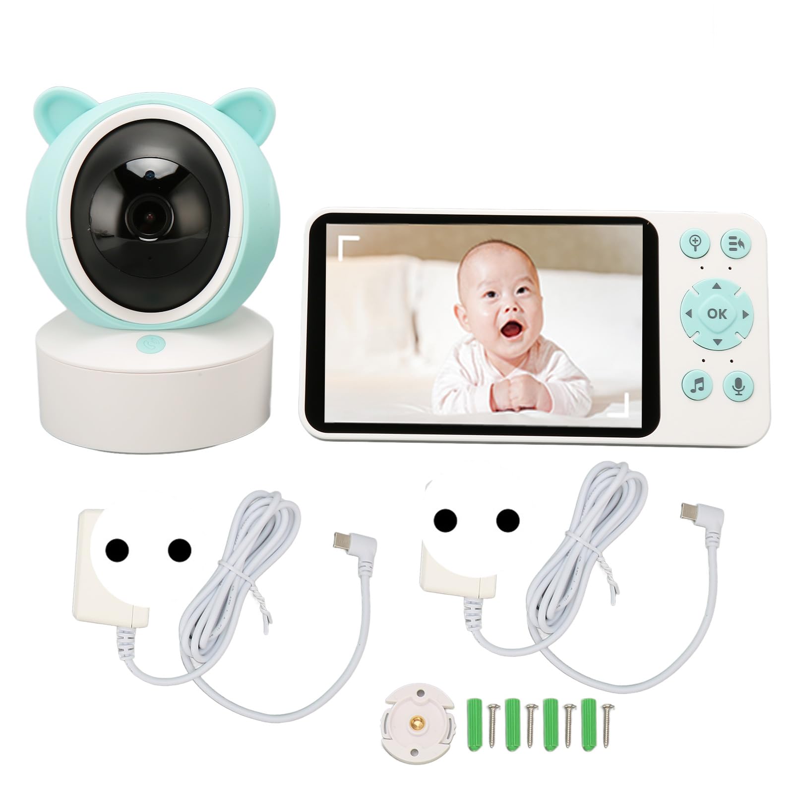 Airshi Monitor de bebé WiFi, Control Remoto de 100-240V, Reproducción de Canciones de Cuna, Batería de 3000mAh, Cámara de Vídeo para Niños Pequeños para Uso Doméstico (Enchufe de la UE)