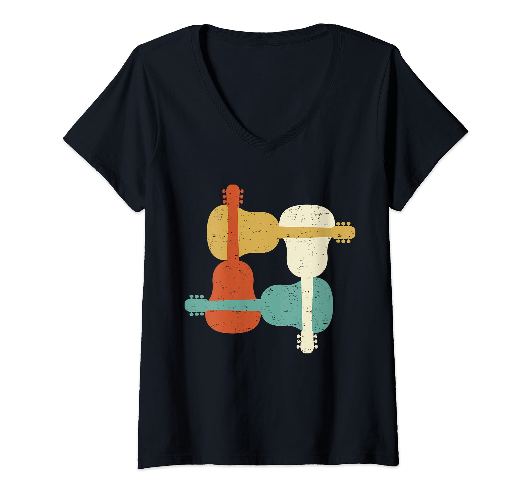 Womens Classical Guitar Player, Guitarist, Classic I Retro V-Neck T-Shirt, Black