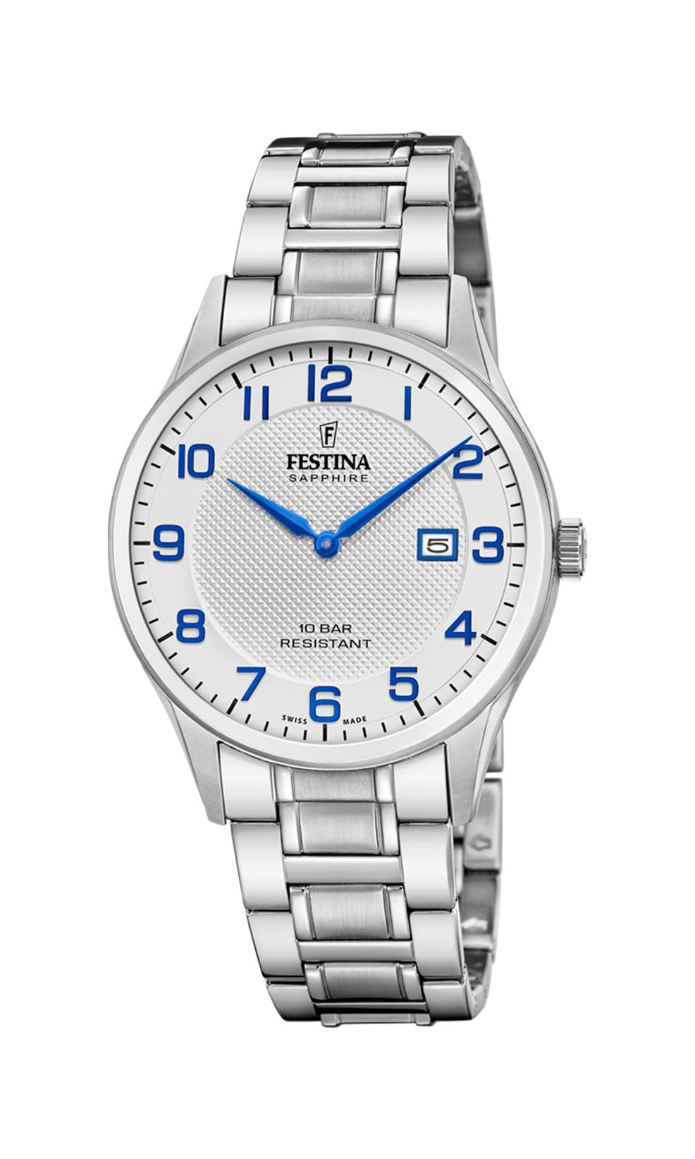 Festina Swiss Made Reloj Hombre Analógico de Acero Inoxidable 316l Plateado - Movimiento de Cuarzo - Calendario - Cristal Zafiro de Alta Resistencia - Resistente al Agua 10 ATM F20067/​1 Classic Steel