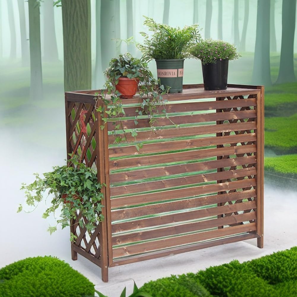 Clôture de climatisation en bois massif premium pour habillage de radiateur extérieur