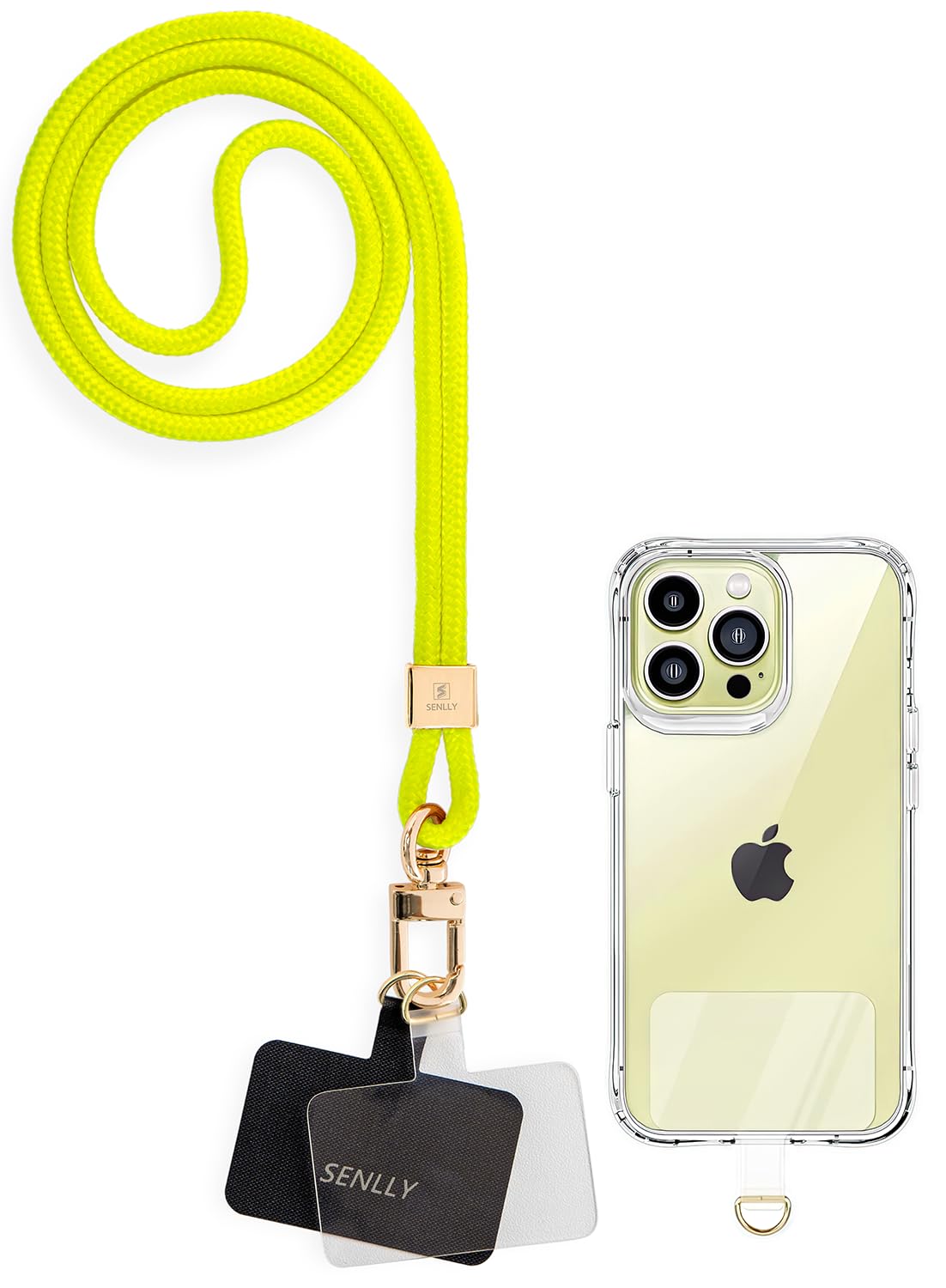 Senlly Men's 107 Neon Yellow Phone Lanyard With Ultra Thin Patch, Original Minimalist Design Neck Strap Compatible All Smartphone
