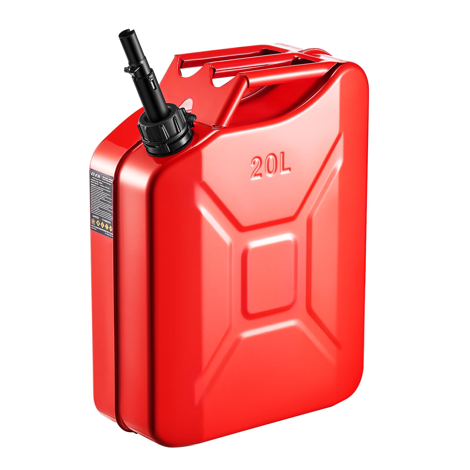 VEVOR Jerrican Essence Métal 20 L Bidon Essence avec Bec Verseur, Poignée Confortable, Débit Maximal 6 L/min, Réservoir de Carburant Résistant pour Plupart des Voitures, Motos, UTV, Tracteurs, Rouge