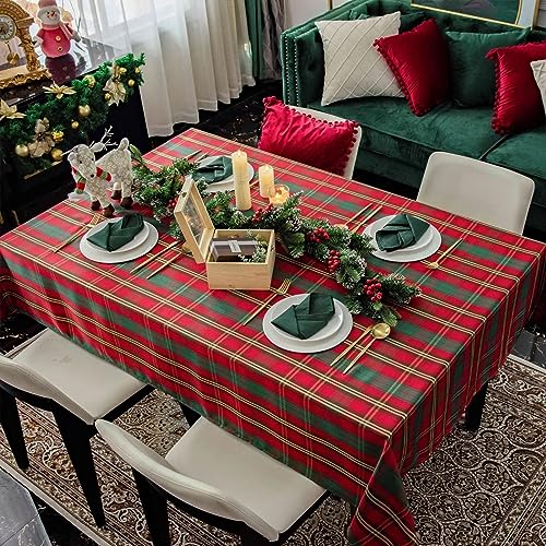 Christmas Rectangle Tablecloth 60x84 inch - Waterproof Holiday Decoration Tablecloth - Reusable Wipable Fabric Table Linen for Kitchen, Holiday Dinner Table Covering for Thanksgiving – Image 5