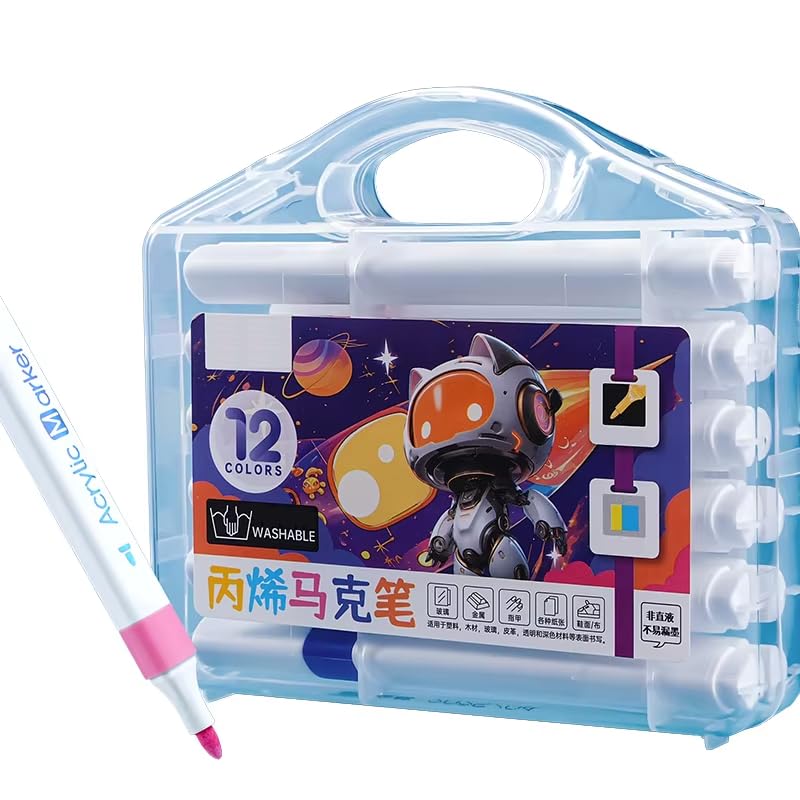 AMIRATE 12 Color Acrylic Paint Marker Set, Washable Soft Tip