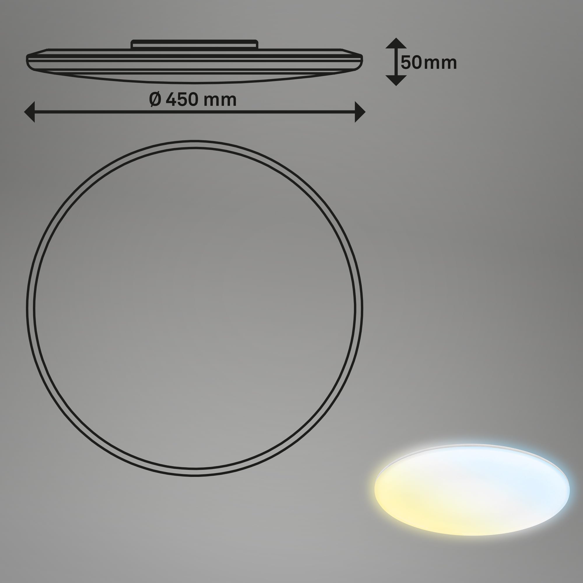 BRILONER - LED Deckenlampe Bad mit indirektem Licht, Fernbedienung, Staub- und Spritzwasserschutz, LED Deckenleuchte, Badlampe, Badezimmerlampe, Küchenlampe, Feuchtraumleuchte, 45 x 5 cm, Weiß