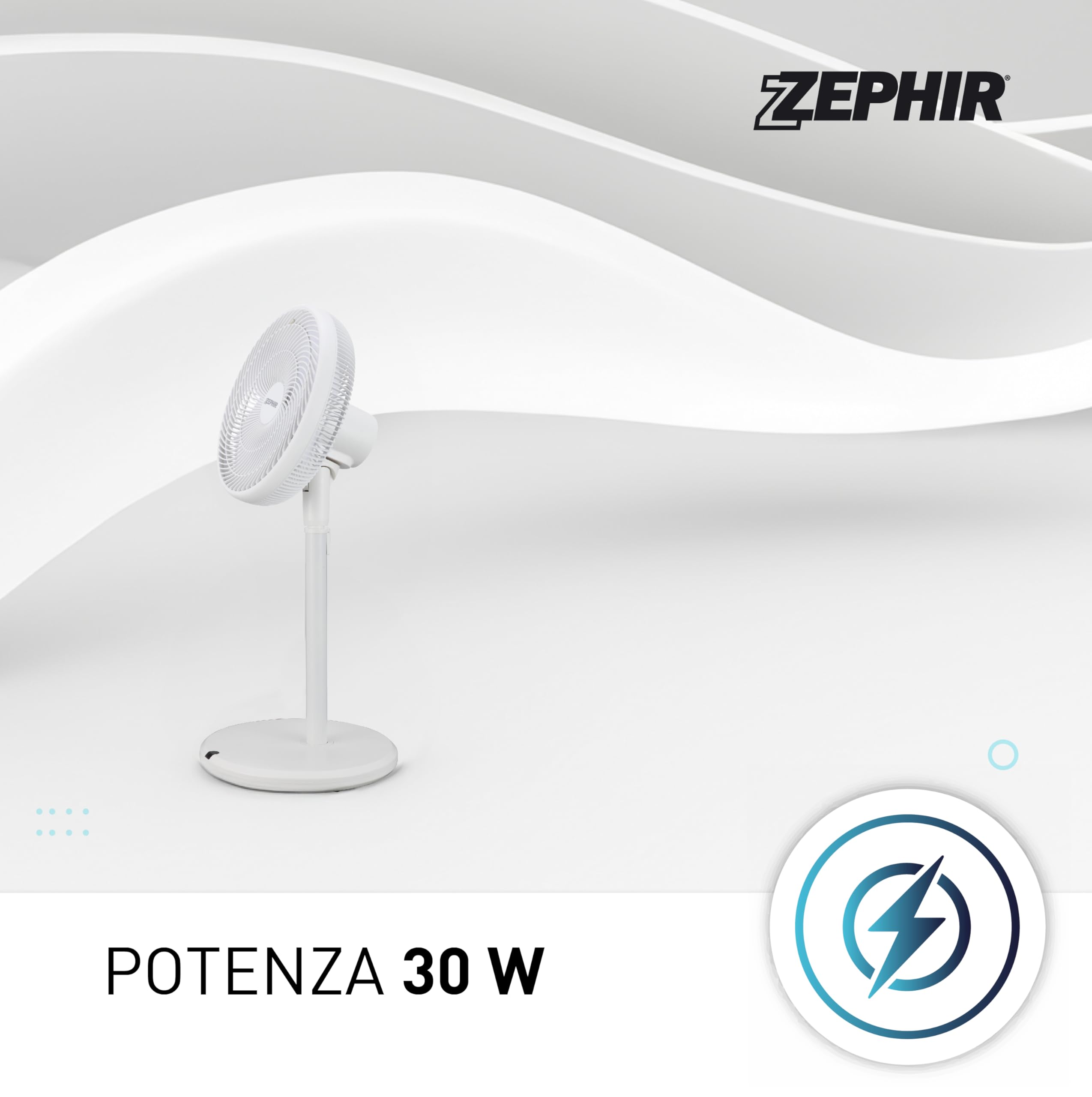 Zephir, Ventilatore Circolare a Piantana 35cm, Motore DC Ultra Silenzioso, 3 Modalità di Ventilazione,10 Velocità, Altezza 850-1080 mm, Telecomando, Timer, Potenza 30W, Cavo 4m