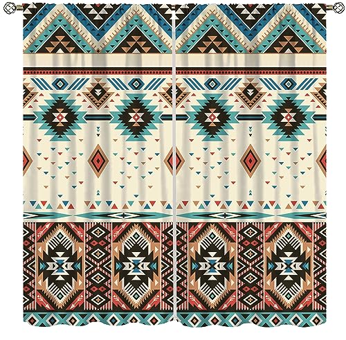YCness Aztec Curtains for Bedroom, Southwestern Ethnic Geometric Window Treatments for Living Room,Tribal Navajo Boho Native American Pattern Drapes 2 Panel Set,42x45 Inch, Style-4
