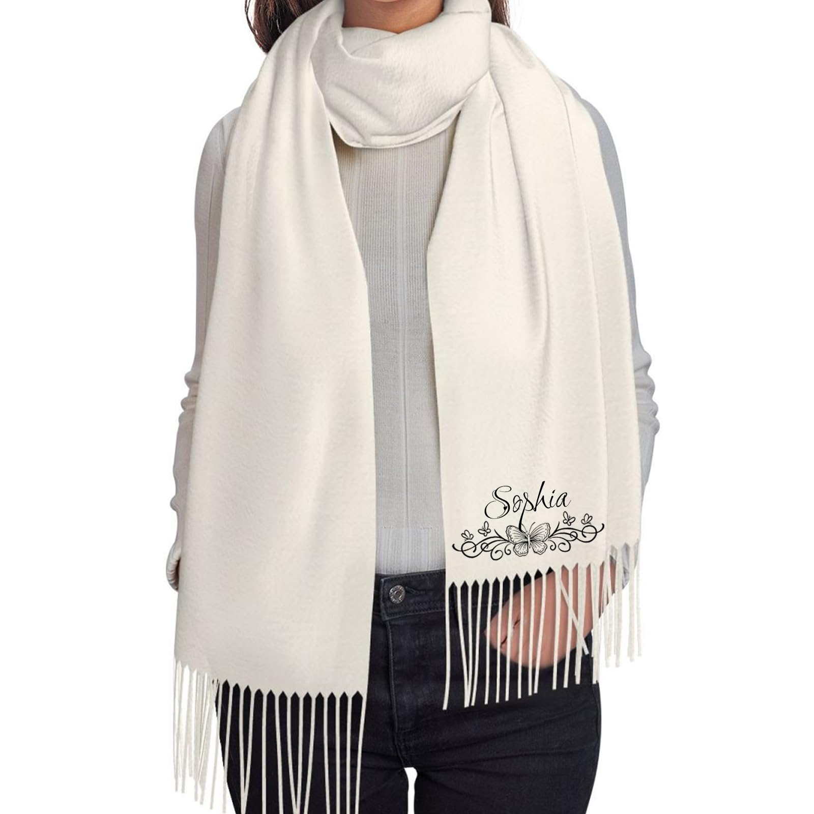 LJYTMZ Personalised Scarf Embroidered Name/Photo, Personalised Scarf Gifts, Soft Customized Large Shawls, Winter Warm Thick Tassel Scarf for Women Men Christmas Birthday Gifts