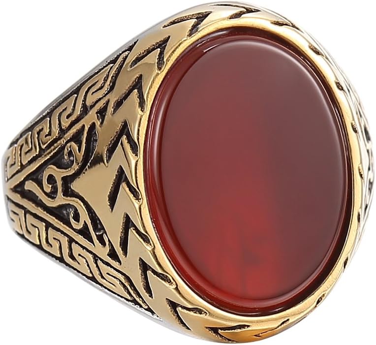 MOWEN Jewelry Men's 18k Gold Plated stainless steel Vintage Red ruby Ring Jewelry,sizes 8#9#10#11#12#