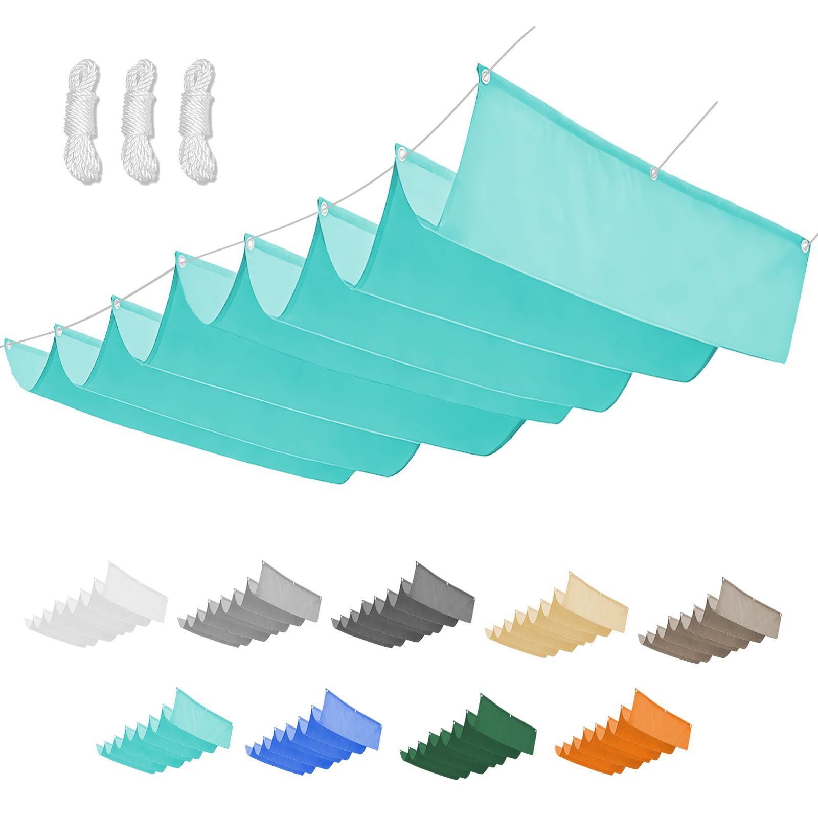 Retractable Wave Shade Cloth, Waterproof Rectangle Sun Shade Sail Garden Sunscreen Awning Canopy with Rope for Outdoor Patios Garden Backyard-Sea Blue||120x950cm
