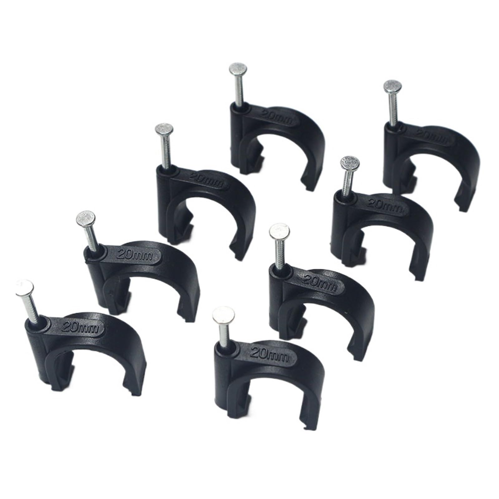 50 Teile/Paket PE Kunststoff 20mm Kreis Kabel Clip C-förmigen High Carbon Stahl Nägel Kabel Clips Draht Wand Halter