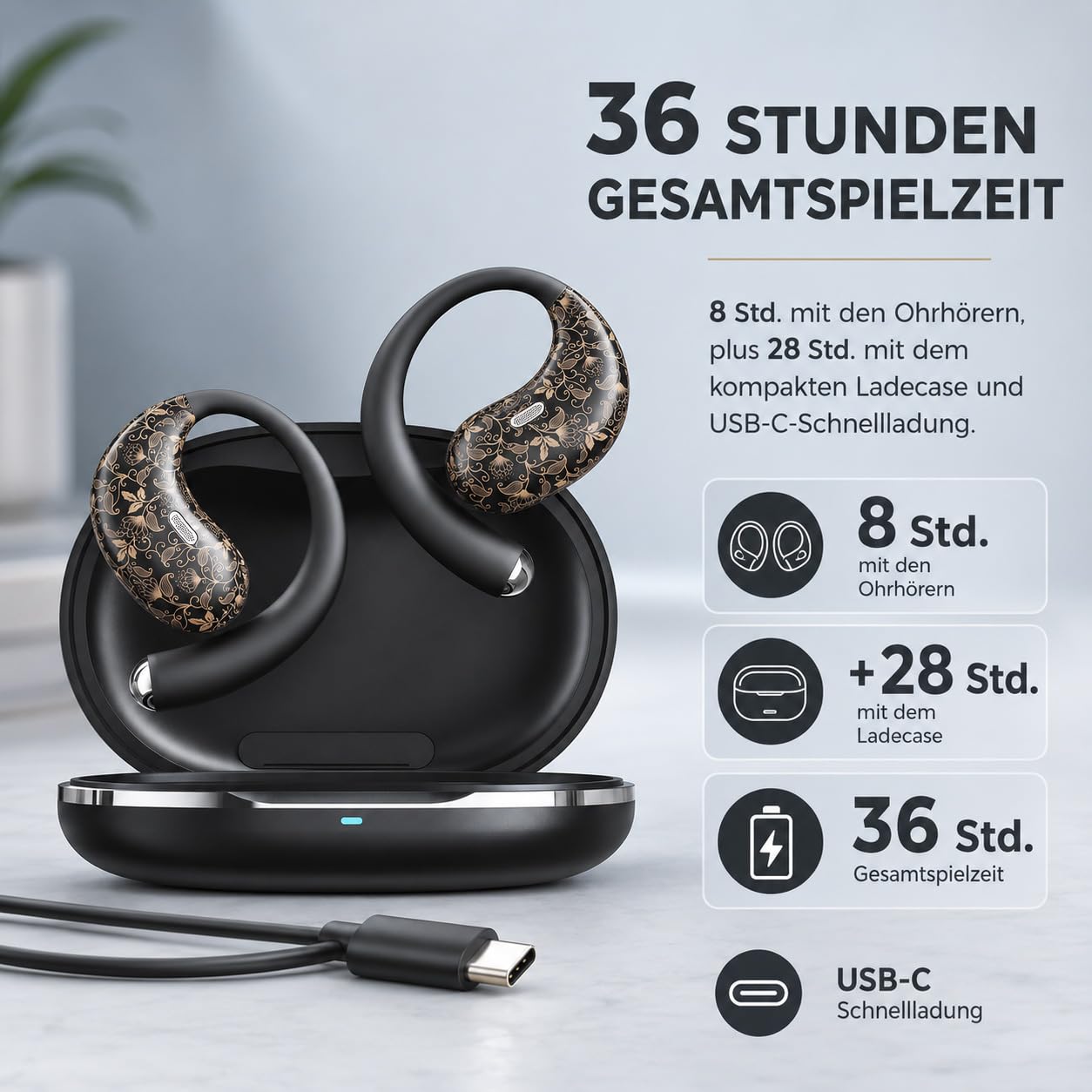 Micool Écouteurs ouverts Bluetooth 6.0, écouteurs à clipser sans fil avec 36 heures de lecture, écouteurs mains libres antibruit, écouteurs de sport confortables pour la course, la gym et les voyages