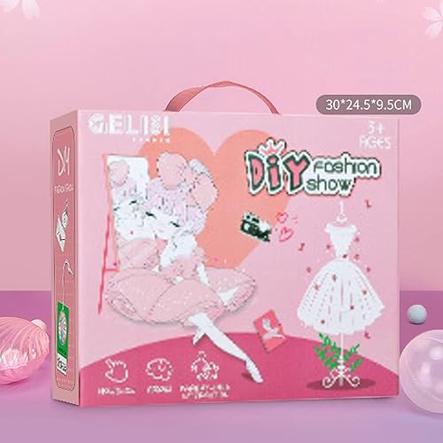 Miniatura 3 de xrxebv Kit de diseño de moda para niñas, 10 juegos de kits creativos de diseño de moda de bricolaje con 2 maniquíes, hecho sin aguja e hilo, regalos