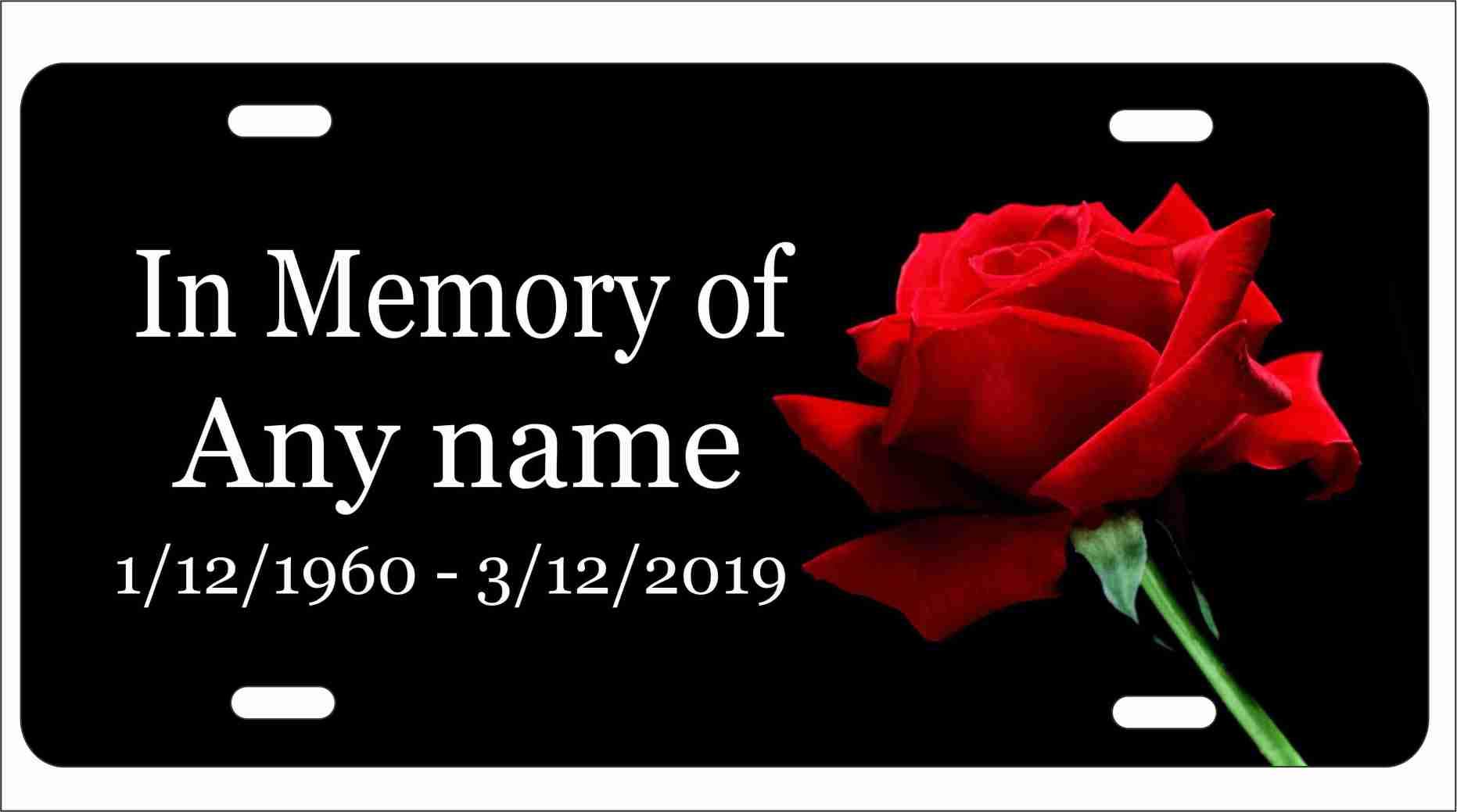 in Loving Memory red Rose Personalized Novelty Front Plate Decorative Vanity Aluminum Sign 12 x 6 inch car tag