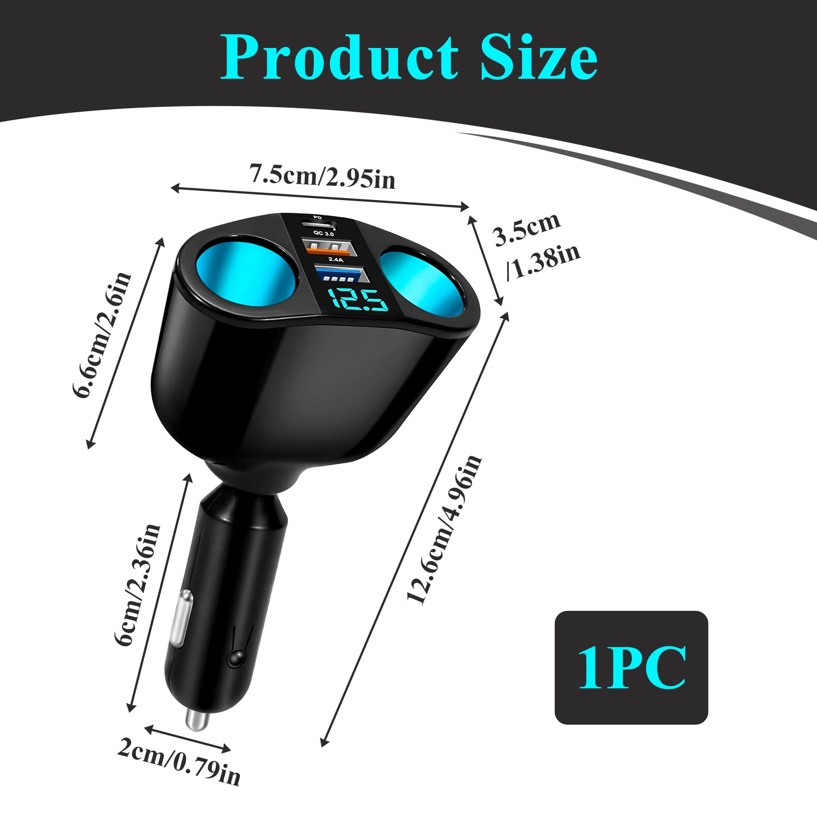 Ładowarka samochodowa zapalniczka papierosowa, zapalniczka samochodowa, szybkie ładowanie, USB C QC3.0 i PD 120 W 12 V/24 V, adapter zapalniczki z woltomierzem LED, wiele portów USB, szybkie ładowanie